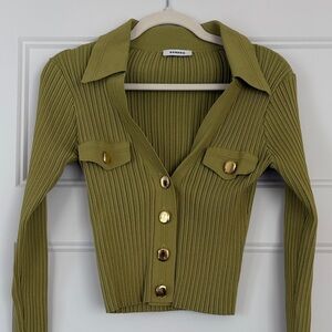 Sandro Olive Button Down Ribbed Shirt